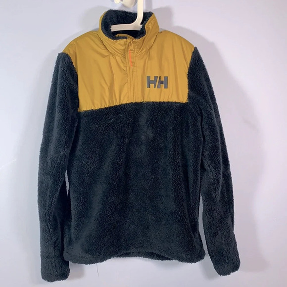 HELLY HANSEN size 12 kids mustard yellow navy blue Colorblock CHAMP pullover - Picture 1 of 5